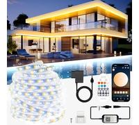 TENDIST 10M tira led exterior impermeable IP67, luces blancas exterior 3000K-6500K, 24V tiras de led adhesivas impermeable, fita led con APP & mando a distancia para Pavillon, pérgola, patio (10M)