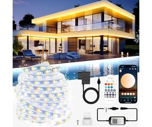 TENDIST 35M tira led exterior impermeable IP67, luces blancas exterior 3000K-6500K, 24V tiras de led adhesivas impermeable, fita led con APP & mando a distancia para Pavillon, pérgola, patio (35M)