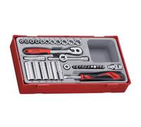 Tengtools TT1435 - Juego de vasos 1/4" serie regular/larga, métricos de 35 piezas