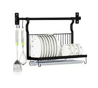TentHome Escurreplatos Acero Inoxidable Plegable Pared Negro, Escurridor de Platos con Bandeja, Escurre Organizador Platos, Seca Platos Cocina Pequeño, Secaplatos Colgante Multiusos