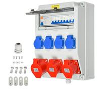 TEOV Distribuidor de pared para construcción con interruptor LS e interruptor FI, IP44, 2 x CEE 16 A 5P + 1 x CEE 32 4 x 230 V Schuko enchufe distribuidor de pared para interior y exterior