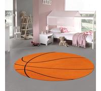 Teppich-Traum Alfombra de juegos para habitación infantil, juvenil, deportiva, suave, con aspecto de baloncesto, para niños y niñas, 200 cm, redonda
