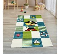 Teppich-Traum Alfombra Infantil Alfombra Juego Alfombra Infantil Pirata Crema Verde Turquesa Größe 80x150 cm