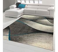 Teppich-Traum Alfombra Moderna de Salón con Diseño de Ondas en Gris Antracita Azul - de fácil Cuidado Größe 240 x 340 cm
