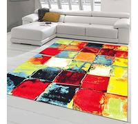 Teppich-Traum Alfombra Moderna para Salón • fácil de Limpiar • Cuadros Coloridos Amarillo Größe 160x230 cm