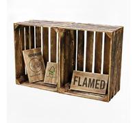 Teramico Cajas de Madera para Frutas, Cajas de Vino flameadas, oscuras, 50 x 40 x 30 cm, en un fantástico Set como estantería o para Almacenamiento (2 x sin Suelo)