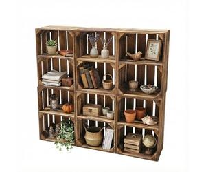Teramico Cajas de Madera Vintage, 40 x 30 x 25 cm, flameadas, Cajas de Vino y Fruta, Juego de 6 Unidades