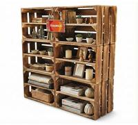 Teramico Cajas de Madera Vintage de 40 x 30 x 25 cm, flameadas, Cajas de Vino y Fruta, Juego de 6 Unidades