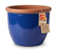 Teramico Macetero Redondo de gres esmaltado, Totalmente abombado, Resistente a Las heladas, decoración de jardín (Azul Real, 32cm)