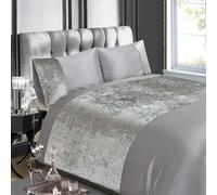 Terciopelo Aplastado Plata Panel Rey Funda de Almohada y Nórdica Set Adulto Cama