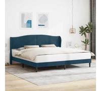 Terciopelo con cabecero moderno rectangular Sommier 204 x 202 x 101 cm Azul | Estructura de cama con cabecero Azul terciopelo 200x200 cm base de listones moderna con patas conicas y facil montaje para