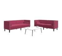 Terciopelo suave Chesterfield acogedor sofá cama Rojo 174x74x70 cm 2 pzas | Set sofás Chesterfield con cojines 2 pzas terciopelo rojo tinto, sofá cama de 2 y 3 plazas, sala elegante con capitoné,