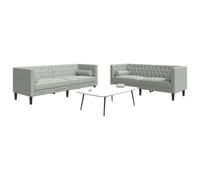 Terciopelo suave Chesterfield con cojines 2 piezas Gris 174x74x70 cm | Set sofás Chesterfield con cojines 2 pzas terciopelo gris claro sala moderna mueble tapizado 2 y 3 plazas