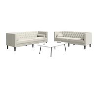 Terciopelo suave Chesterfield Salón 2 plazas Crema 174x74.5x70.5 cm | Set de sofás Chesterfield con cojines 2 piezas terciopelo crema, sofá de 2 y 3 plazas tapizado con estilo clásico, salón