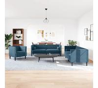 Terciopelo suave con cojines Chesterfield Azul 71 x 74.5 x 70.5 cm | Set de sofás Chesterfield 3 piezas terciopelo azul con cojines sala moderna hogar sala estar mueble tapizado resistente