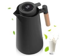 Termo de 1 l, con indicador de temperatura, cafeteratérmico con mango de madera, jarratérmico con botón de seguridad, para casa, oficina, hotel, color negro