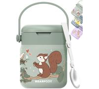 Termo de comida infantil inox 500 ml (Ardilla - Verde) | Hermético, doble pared aislante, cuchara plegable en la tapa y asa de transporte - para el cole, la guardería y excursiones