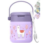 Termo de comida infantil inox 500 ml (Llama - Lila) | Hermético, doble pared aislante, cuchara plegable en la tapa y asa de transporte - para el cole, la guardería y excursiones