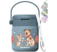 Termo de comida infantil inox 500 ml (Perro y gato - Azul) | Hermético, doble pared aislante, cuchara plegable en la tapa y asa de transporte - para el cole, la guardería y excursiones