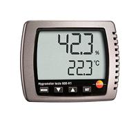 Termohigrómetro digital (rango de temperatura: 0 a 50 °C y rango de humedad: 10 a 95% HR) para invernaderos y espacios industriales. Incluye certificado de calibración de fábrica. Modelo: Testo 608H1