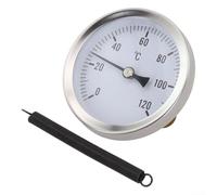 Termómetro bimetálico 0-120 °C, 63 mm con muelle de fijación, para conexión trasera axial para sistemas de calefacción, tuberías industriales, medidor de temperatura de metal preciso
