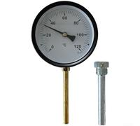 Termómetro bimetálico, acero inoxidable para indicador DIAL 0-120C con funda para caldera, calefacción central, parrilla y estufa al aire libre, 100 mm