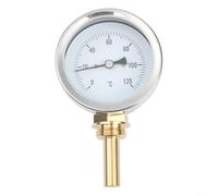 Termómetro bimetálico de 63 mm con carcasa de acero inoxidable y funda de cobre de 1/2 pulgada, medidor de temperatura de 0-120 °C para calderas, sistemas de calefacción central y equipos de cocina al