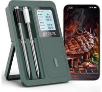 Termómetro de carne inalámbrico con 2 sondas: termómetro para parrilla con Bluetooth, pantalla LCD grande y control a través de una aplicación