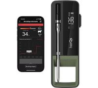Termómetro digital Bluetooth para carne con aplicación y alarma de temperatura, que alcanza hasta 300°C. Ideal para barbacoas, parrillas y hornos