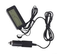 Termómetro digital LCD para coche de 12 V para temperatura interior y exterior con cable de sensor de 1,5 m, retroiluminación azul, negro (verde)