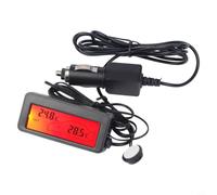 Termómetro digital para coche con pantalla LCD, medidor de temperatura interior y exterior, reloj de coche, función de calendario, monitor de temperatura para automóviles, caravanas, 12 V (rojo)