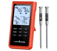 Termómetro para carne con 2 sondas, tecnología Sub-1G, alcance de 914 metros, pantalla LCD, y 6 sensores NIST