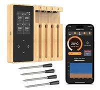 Termómetro para carnes inalámbrico Bluetooth ZELURXX con 4 sondas y receptor con pantalla, alcance de 120 metros, control a través de la aplicación, termómetro para carne IPX7