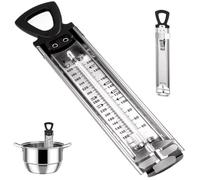 Termómetro para dulces Termómetro de cocina de acero inoxidable de doble escala 6 zonas de temperatura con clip para olla y mango de anillo para colgar Cocina para freír alargada para mermeladas,