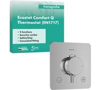 Termostato empotrado Ecostat Comfort Q de Hansgrohe, para 2 salidas, con combinación de seguridad integrada según la norma EN1717, acabado cromado
