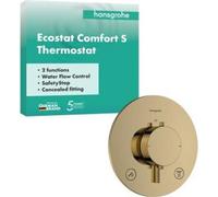 Termostato empotrado Ecostat Comfort S de Hansgrohe, para 2 salidas, con acabado dorado pulido