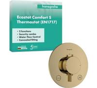 Termostato empotrado Ecostat Comfort S de Hansgrohe, para 2 salidas, con combinación de seguridad integrada según la norma EN1717, acabado dorado pulido