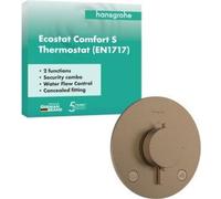 Termostato empotrado Ecostat Comfort S de Hansgrohe, para 2 salidas, con combinación de seguridad integrada según la norma EN1717, acabado bronce cepillado