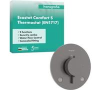 Termostato empotrado Ecostat Comfort S de Hansgrohe, para dos salidas, con combinación de seguridad integrada según la norma EN1717, acabado cepillado