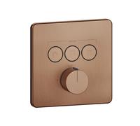 Termostato Gessi Hi-Fi listo para montar con botón de encendido/apagado. 3 vías, montaje en pared, 38719708, Color: PVD cepillado de cobre
