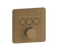 Termostato Gessi Hi-Fi listo para montar con botón de encendido/apagado. 3 vías, montaje en pared, 38719713, Color: Latón antiguo