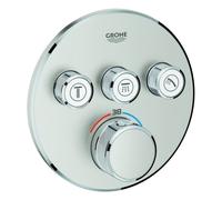 Termostato Grohe Grohtherm SmartControl con tres válvulas de cierre, rosetón de pared redondo, 29121DC0, Color: súper acero