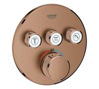 Termostato Grohe Grohtherm SmartControl con tres válvulas de cierre, rosetón de pared redondo, 29121DL0, Color: cálido atardecer cepillado
