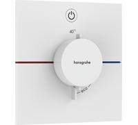 Termostato hansgrohe ShowerSelect Comfort E, empotrado, 1 consumidor, roseta cuadrada, con pulsador, 15571700, Color: Blanco Mate
