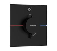 Termostato hansgrohe ShowerSelect Comfort E, empotrado, 1 consumidor, roseta cuadrada, con pulsador, 15571670, Color: negro mate