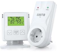 Termostato inalámbrico con enchufe adaptador: alcance de 35 metros, compatible con calefacción eléctrica e infrarroja, programación semanal, protección contra heladas, color blanco