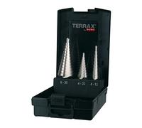 Terrax by RUKO A101126RO - Juego de brocas escalonadas (acero rápido, 3 piezas, en tamaños 0/9, 1, 2 en caja de plástico estable y práctica)