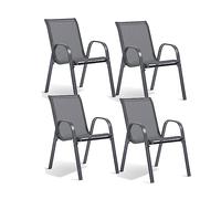 TERRE JARDIN Sillas de jardín textileno - Pack de 4, Apilables, Gris