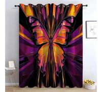 TERUEA Cortinas abstractas Mariposas Cristal Pop en Tonos Naranja neón y Morado Pintura artística Moderna contemporánea,-215Al x 100An cm (2 Paneles)