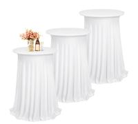 Teruntrue Set de 3 Blanco Fundas de Bar Fundas elásticas para mesas con Falda 80 x 110cm Manteles de Cóctel para Mesas Altas Ø 80-85 cm,Mantel Redondo para Mesa Bar Mantel de Boda Banquete Fiestas